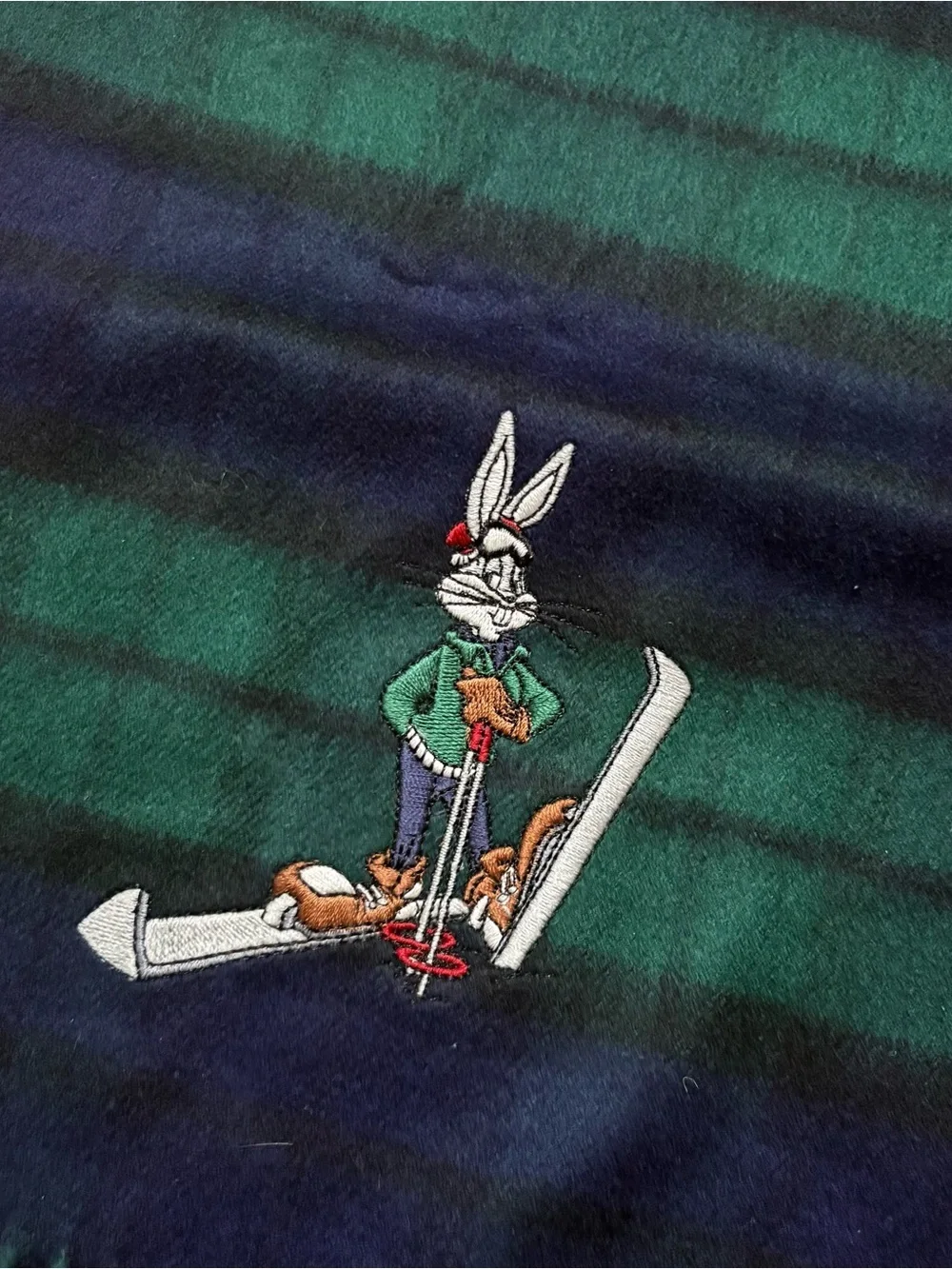 Vintage Looney Tunes 1993 Bugs Bunny Plaid Flannel Scarf